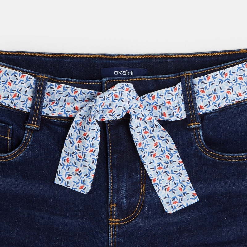 Short en jean ceinturé bleu fille
