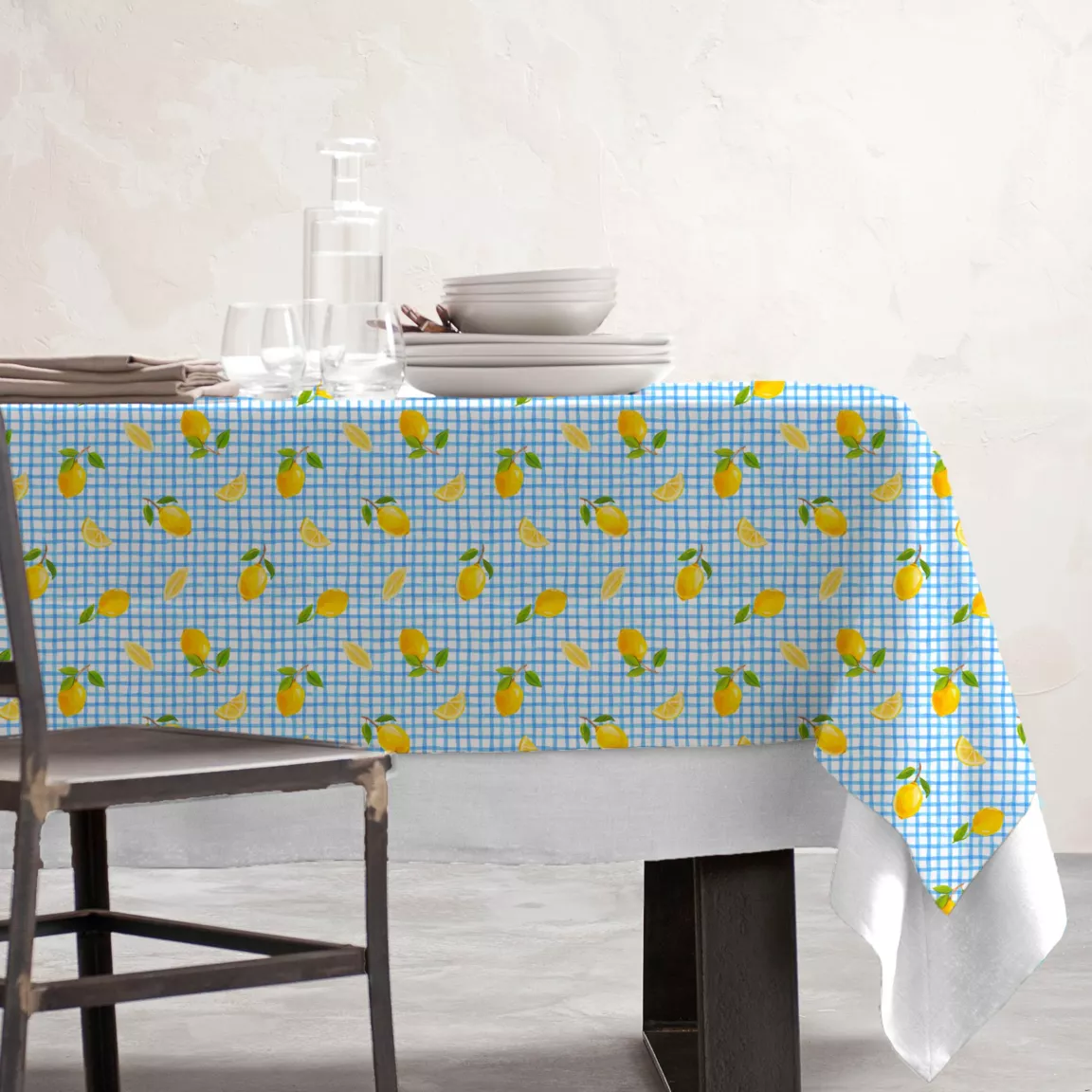 Nappe rectangulaire coton enduit (150 x 250 cm) Menton Bleue