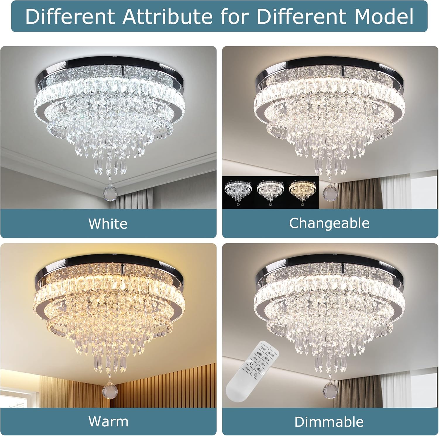 FRIXCHUR Kristall Deckenleuchte Crystal Kronleuchter LED Deckenlampe Dimmbar Modern Leuchter Wohnzimmerlampe Schlafzimmerlampe Lampe Elegant Chandelier Deckenlampe mit Fernbedienung