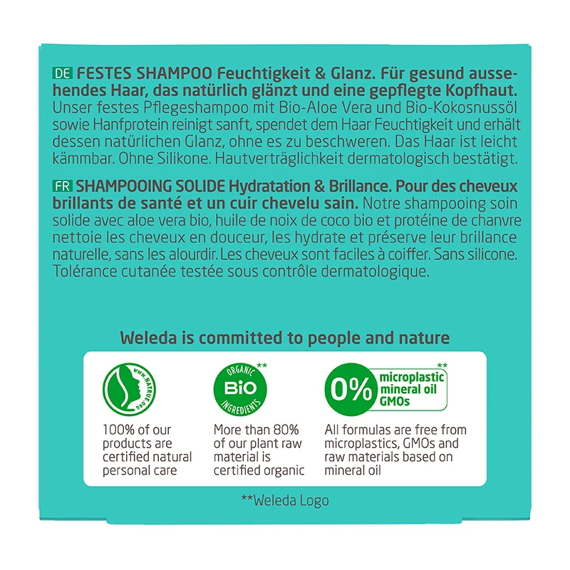 Festes Shampoo Feuchtigkeit und Glanz, 50g
