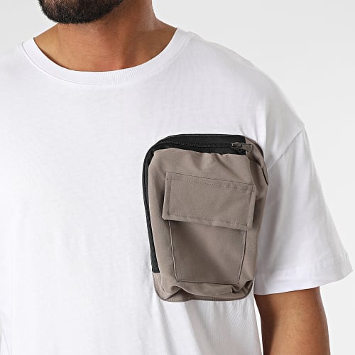 Ensemble Tee Shirt Poche Et Pantalon Jogging F22-909T Taupe Blanc