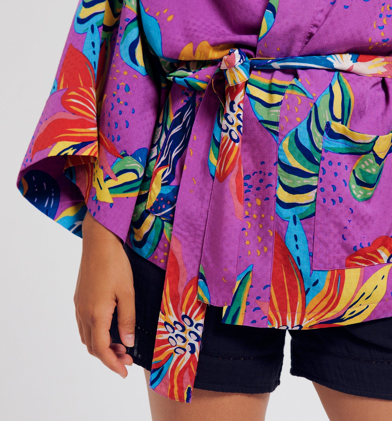 Veste kimono en satin Femme - Imprimé violet