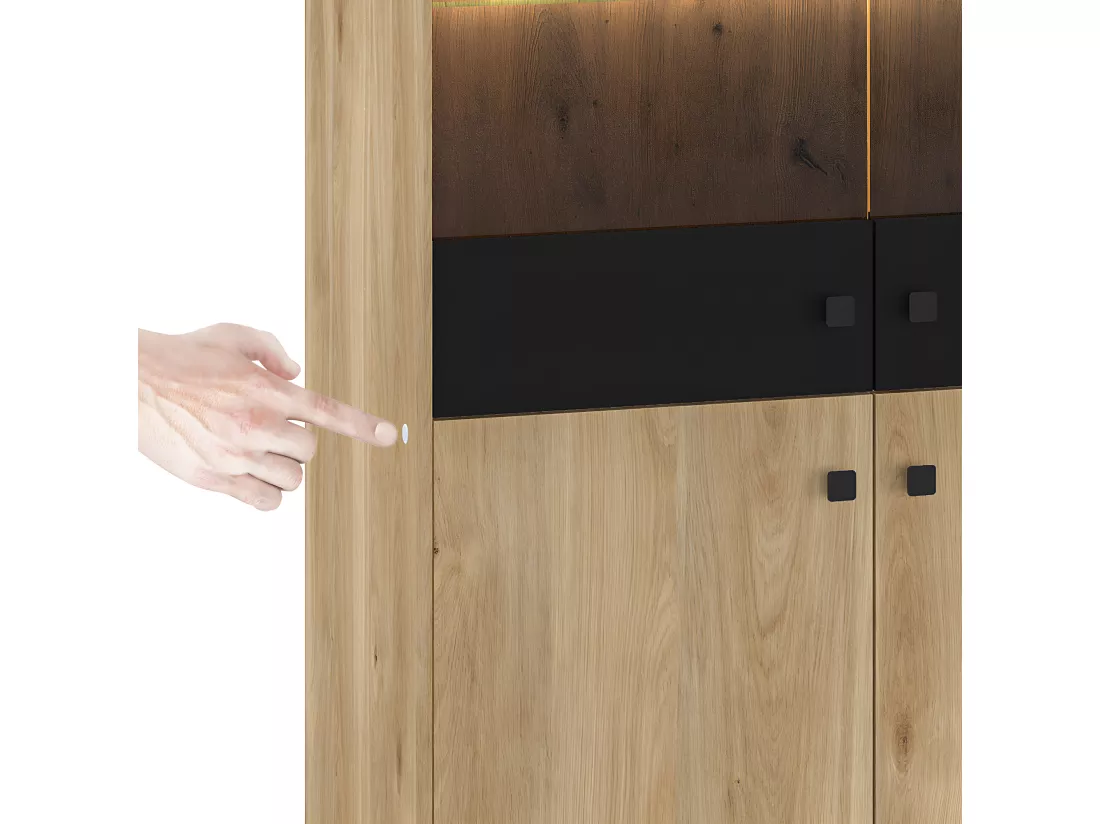 Vaisselier 4 portes LED Elara Bois et Noir