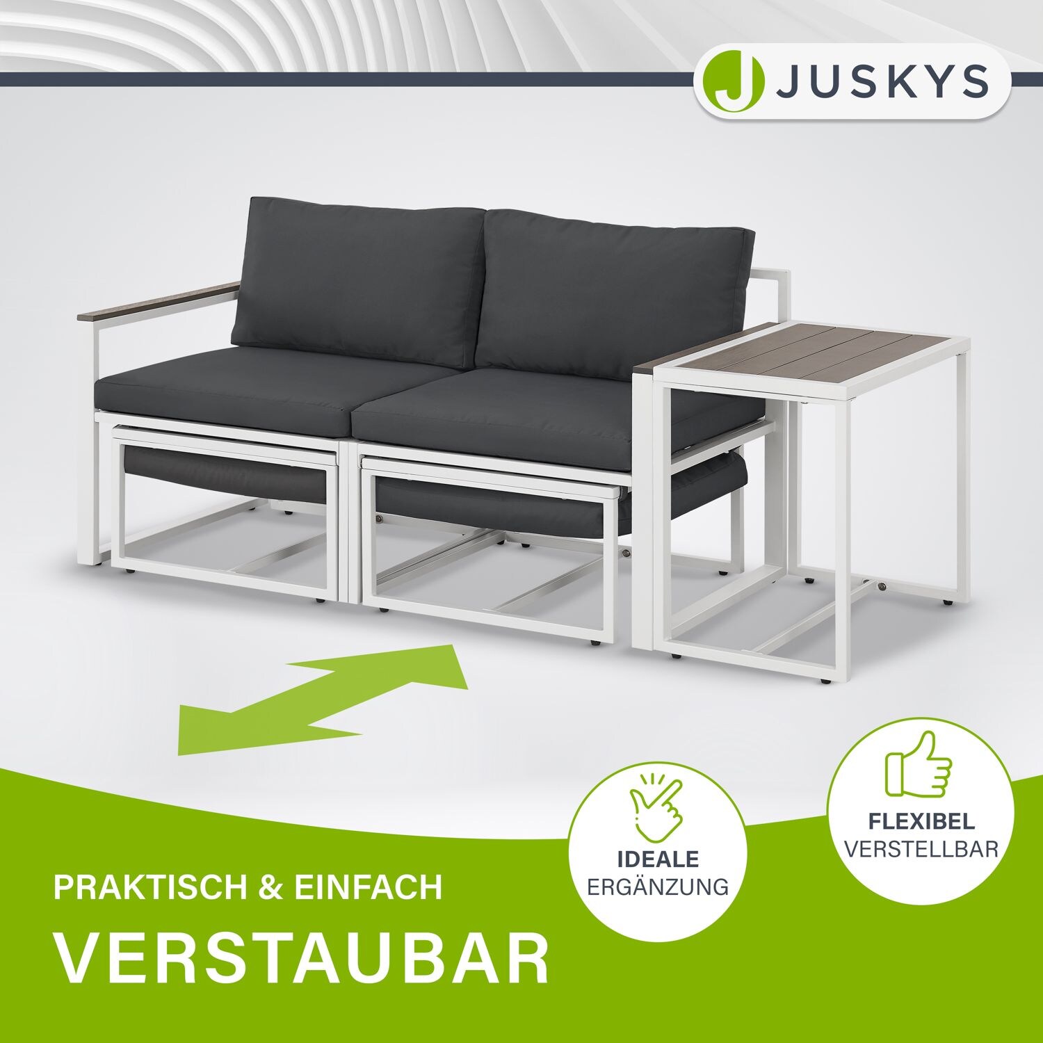 Juskys Gartenmöbel Sofa Set Bari - Metall Gartenlounge - Balkonmöbel - Balkon Garten Outdoor - Grau