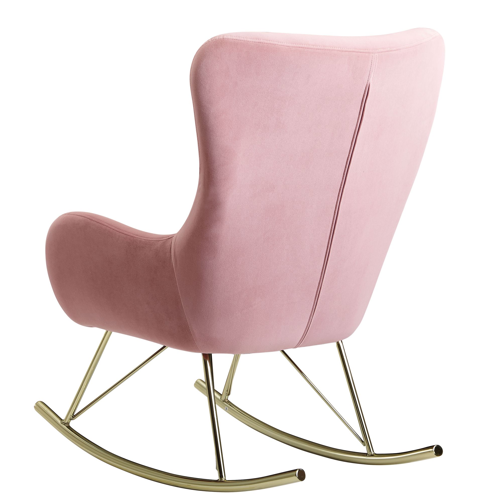 KADIMA DESIGN Schaukelstuhl aus Samt: Wippfunktion, Samt-Sitzschale, 74x101x89 cm, Rosa/Dunkelgrau/Hellgrau, 120 kg Belastung.