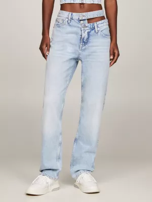 Calça jeans Julie de cintura ultra alta, reta e com recortes.