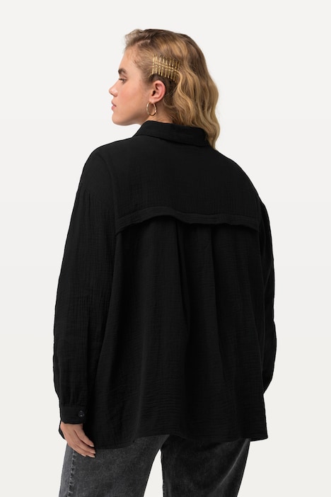 Musselin-Hemdbluse, Oversized, Hemdkragen, Langarm