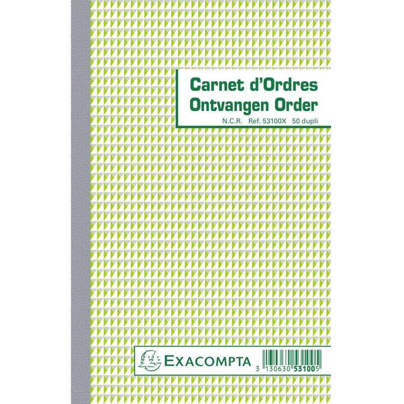 Carnet d'ordres 21x13,5cm 50 feuillets double autocopiant Billingue