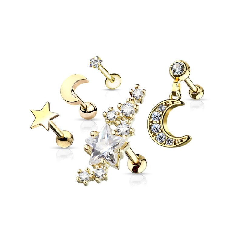 Composition piercings constellation pour cartilage et tragus Pvd Gold