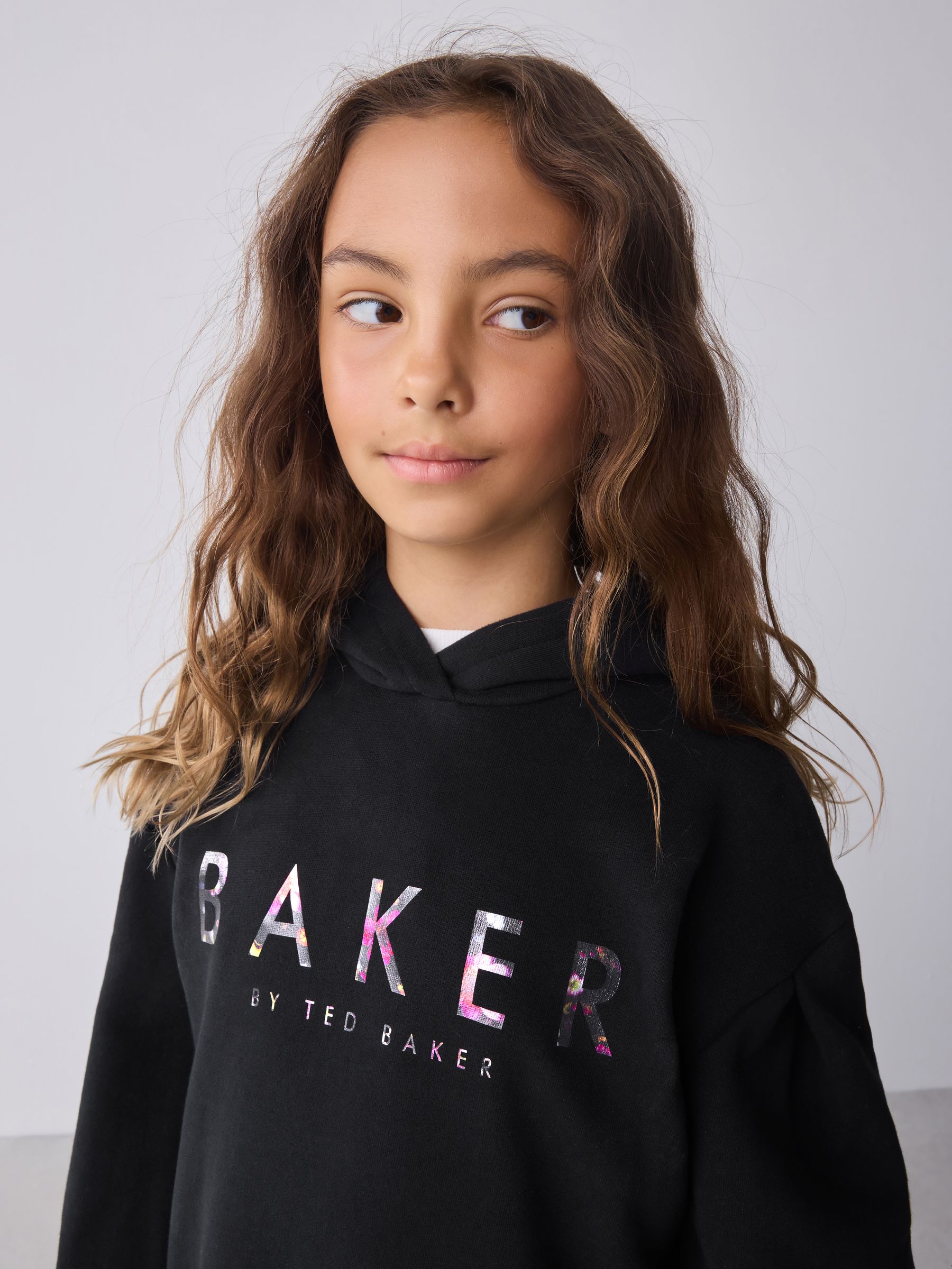 Baker by Ted Baker 2 Piece Longline Black Hoodie and Printed Leggings Set