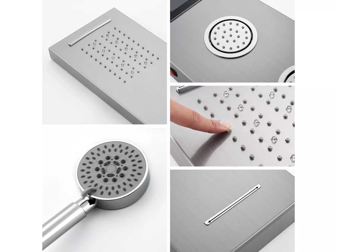 Panneau Douche LED LCD Indicateur de température Colonne Douche Hydromassante Panneau Douche en Acier Inox Brossé avec 3 Jets de Massage,EU Modèle