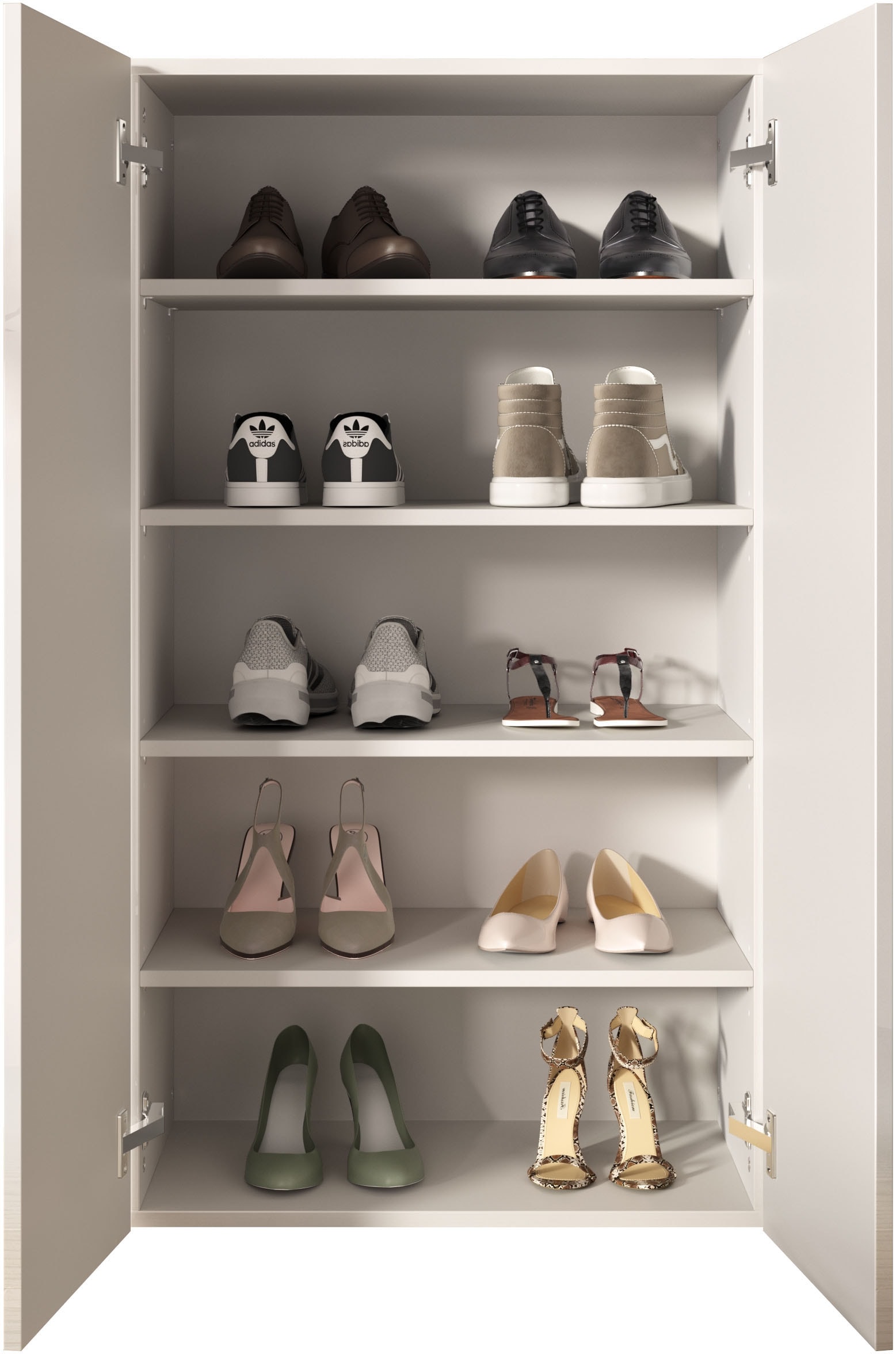 INOSIGN Schuhschrank »SMILE Breite 63 cm, Höhe 114 cm, Schuhregal mit 5 Ebenen,« Schuhkommode in Weiss Hochglanz Lack