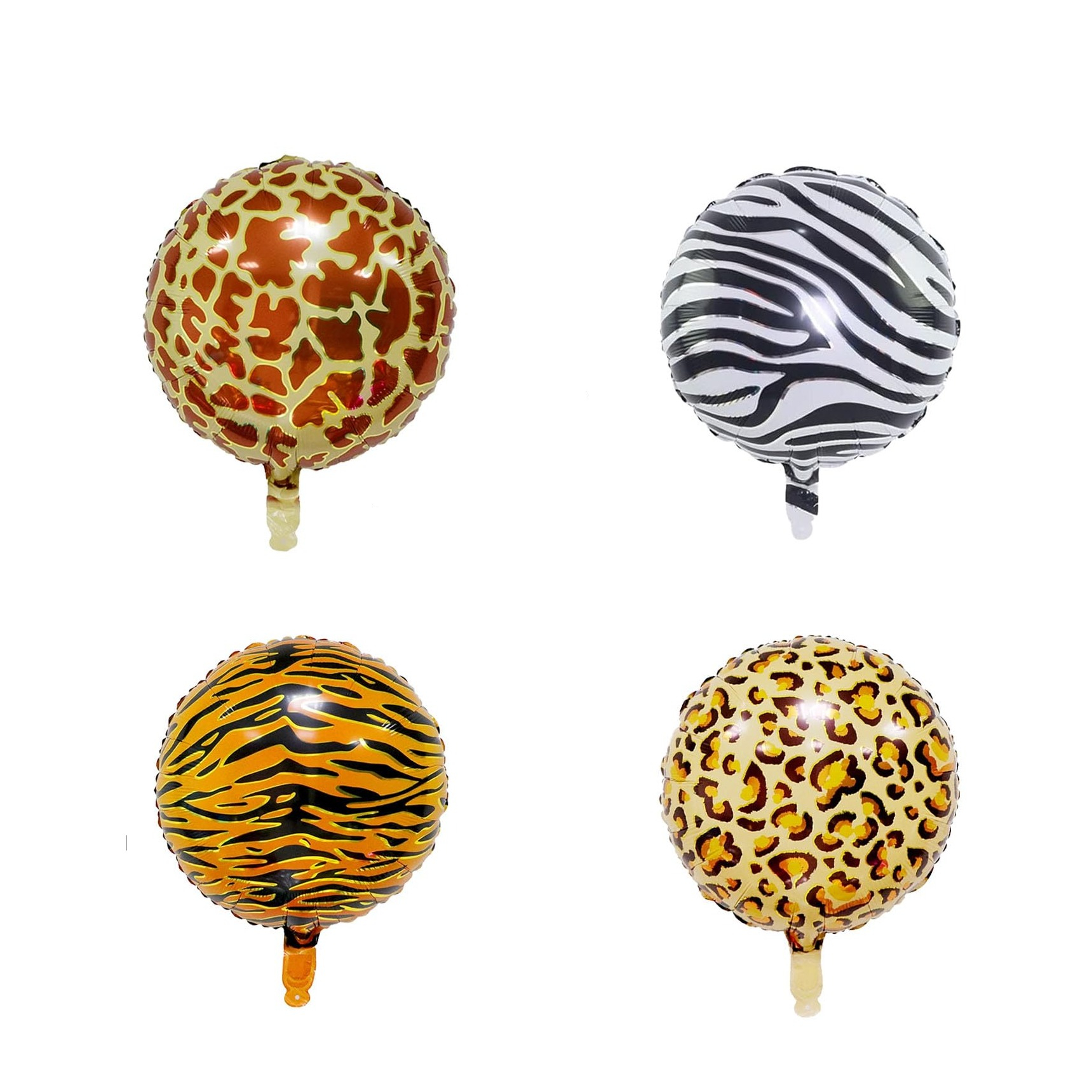 (12er Set) Kinder Party Deko Ballons Folien Luftballons Safari Tiere - Orange / Braun / Weiss / Schwarz