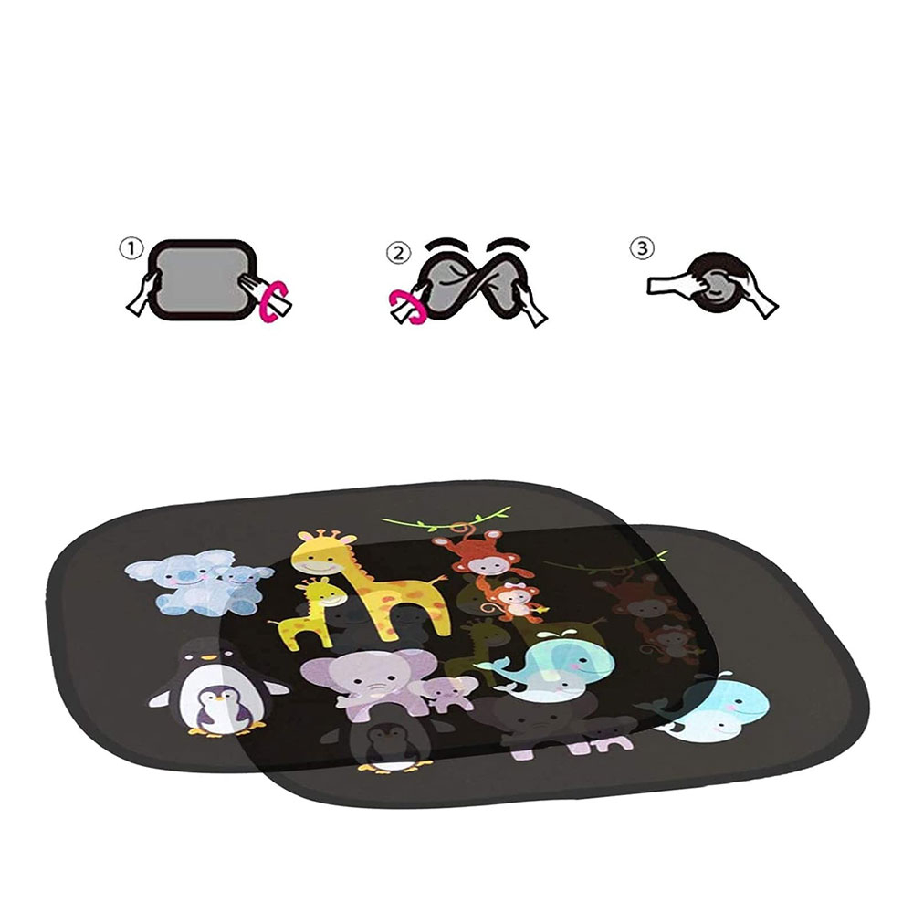 (2er Set) 44x36cm Statische Pop-Up Auto Sonnenblende Kinder Seitenscheibe mit UV-Schutz - Zoo