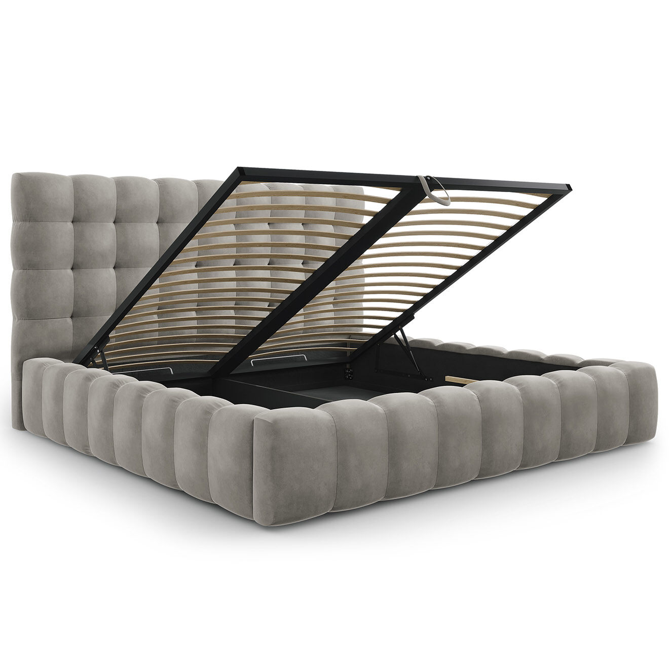 Cosmopolitan Design Lit avec coffre de rangement Bali Velours gris clair - 200x200 cm