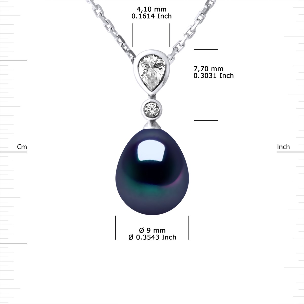 Collier GOUTTE Perle d'Eau Douce 9-10 mm Noire Joaillerie Argent 925