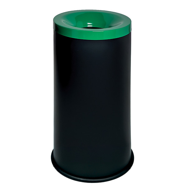 Corbeille anti-feu noire 50 litres couvercle vert