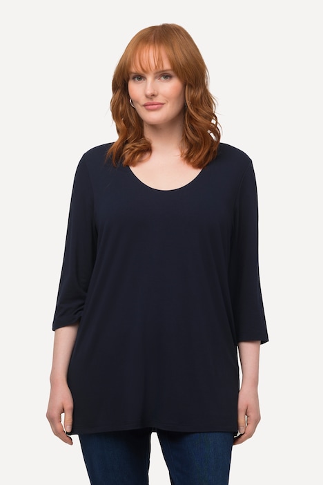 Shirt, tiefer Rundhalsausschnitt, 3/4 Arm