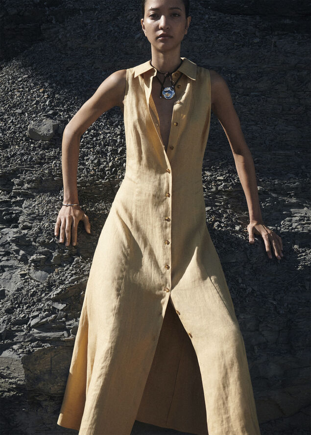 MANGO Linen-blend shirt dress Dark yellow