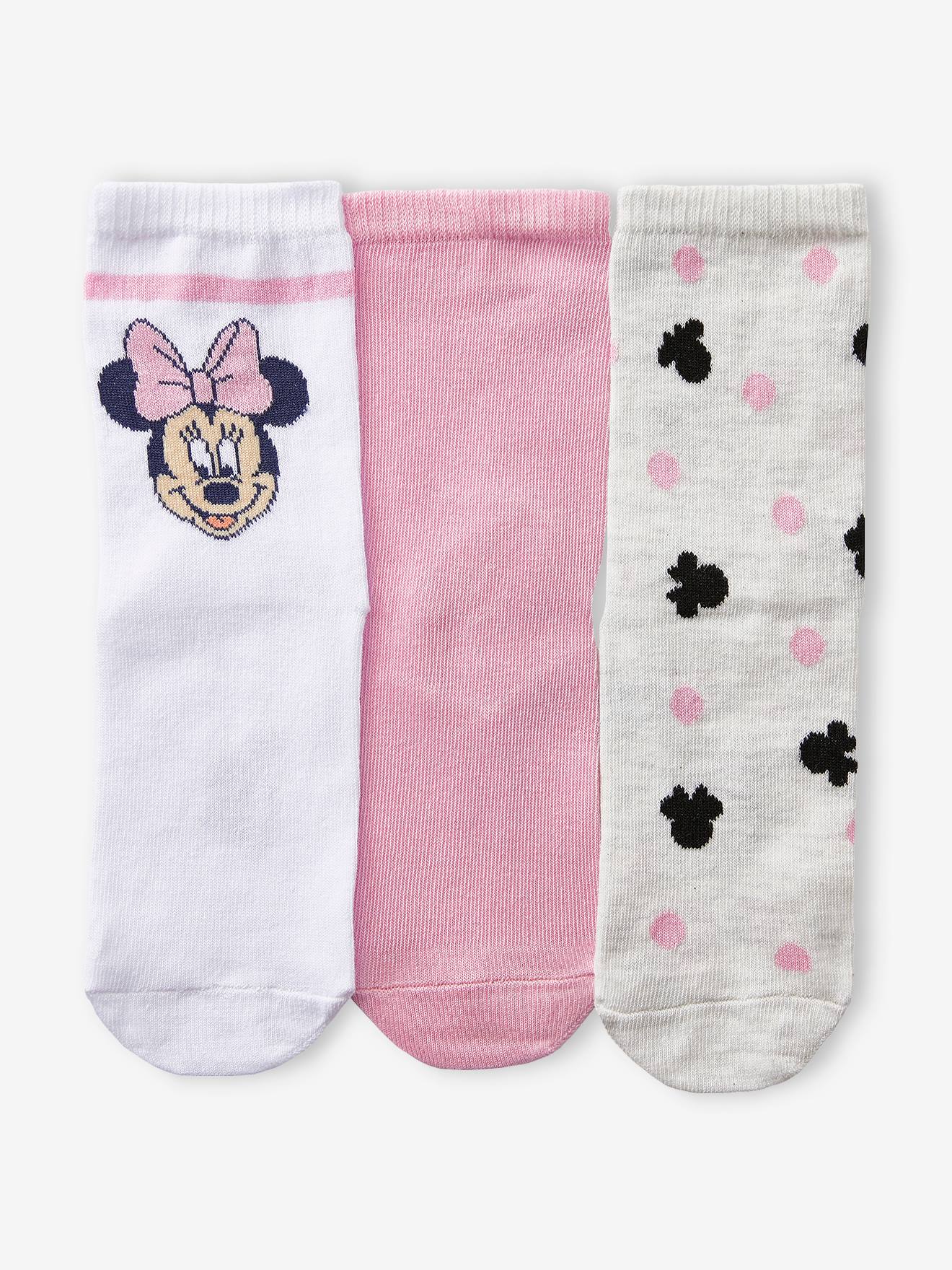 Pacote com 3 pares de meias lisas rosa Minnie da DS®, tamanho médio.