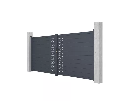 Portail électrique battant aluminium semi plein à motifs L397 x H181 cm anthracite GREGOR