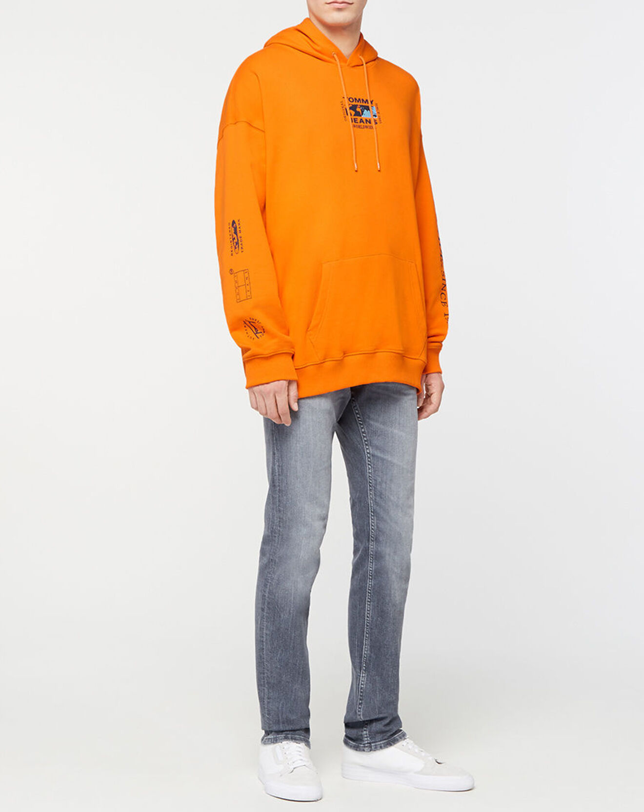 Tommy Jeans Sweat en Coton Bio Abstract Globe orange