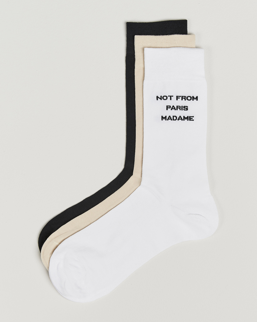 Drôle de Monsieur 3-Pack Slogan Socks Black/White/Mastic