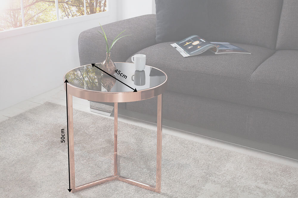 Design Beistelltisch Original ASTRO 50cm kupfer Metall schwarze Glasplatte Couchtisch rund