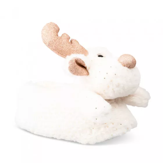 Chaussons peluche renne BLANC MERRY SCOTT
