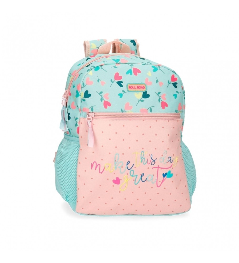 Mochila Roll Road Rainha de Copas 33 cm turquesa, rosa