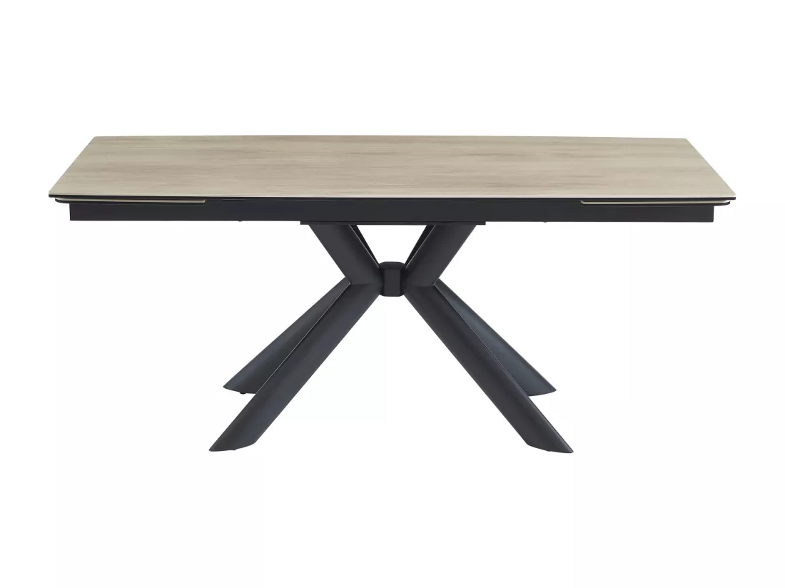 Table à manger extensible 6 à 10 personnes en céramique, verre trempé et métal - Naturel clair et Noir - LIOMINA de Maison Céphy