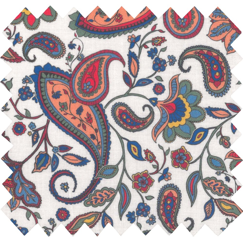 Tissu Coton Au Mètre Ex2231 Cachemire Multicolore Fond Creme
