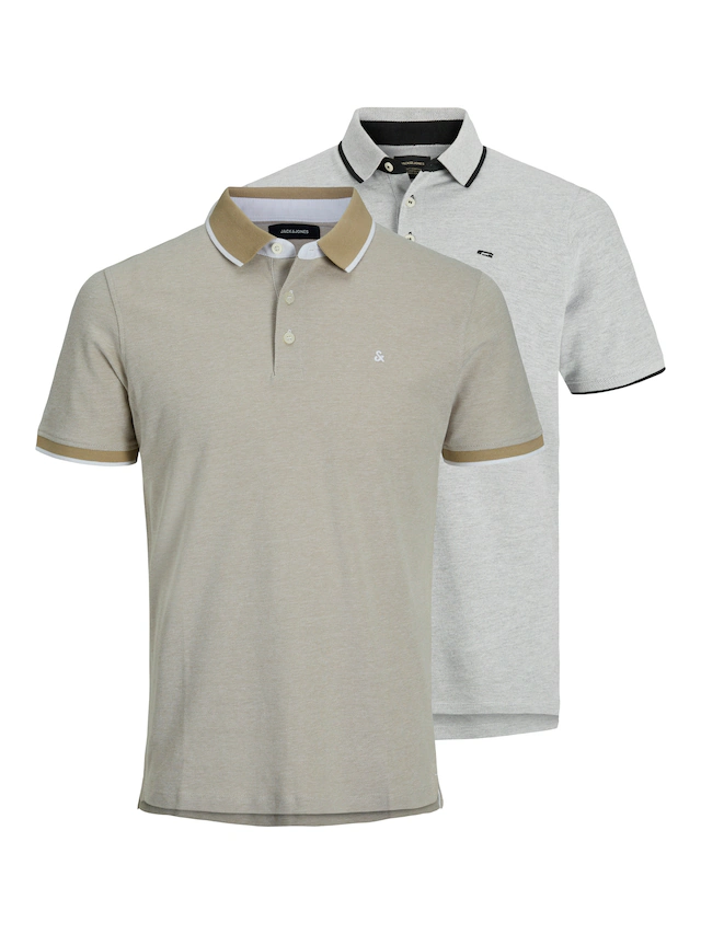 Jack & Jones Poloshirt »JJEPAULOS Slim Fit, sportlich-elegant, mit Stickerei und Knopfleiste«, 2 Stk. unifarben, modisch, slim fit, Baumwolle, Polokragen