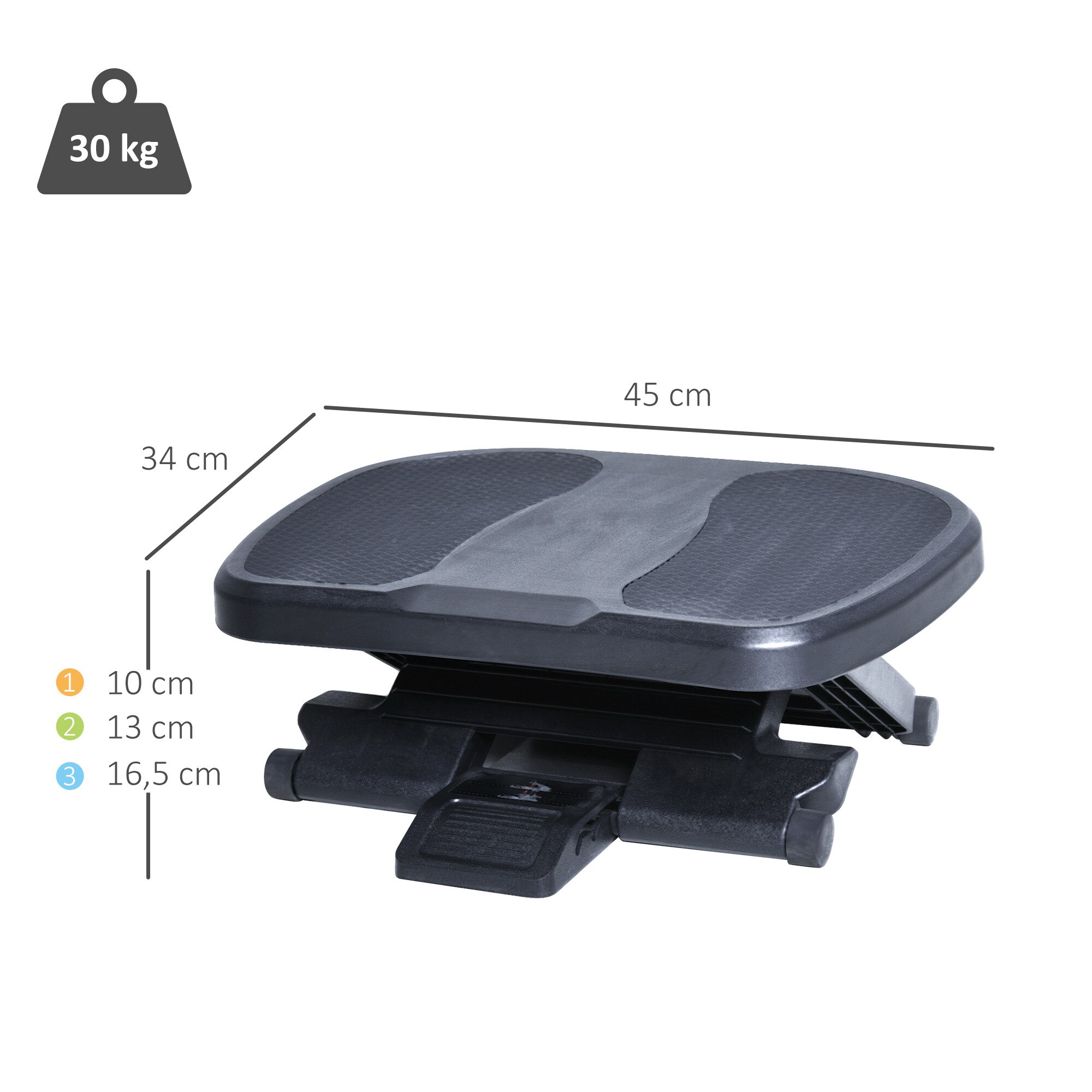 HOMCOM Fußstütze verstellbar schwarz 45 x 34 x 10-16,5 cm (BxTxH)