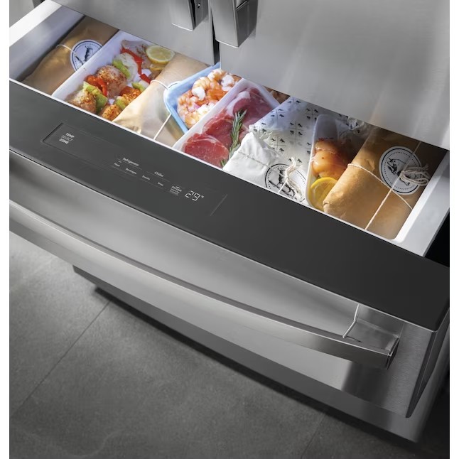 Refrigerador GE Profile de 27,9 pés cúbicos com portas francesas, máquina de gelo e porta dupla (aço inoxidável resistente a impressões digitais) ENERGY STAR