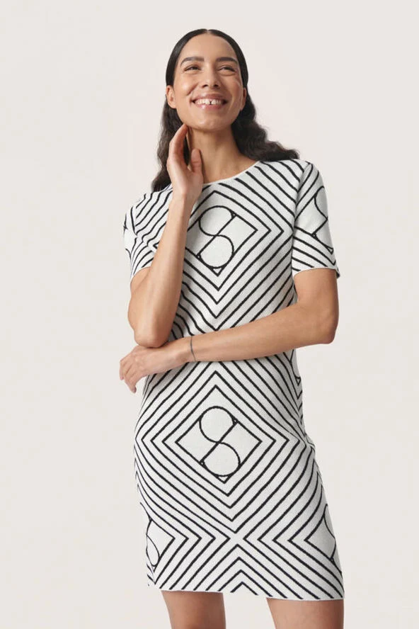 Soaked in Luxury SLClare Dress STUDIO White and black monogram