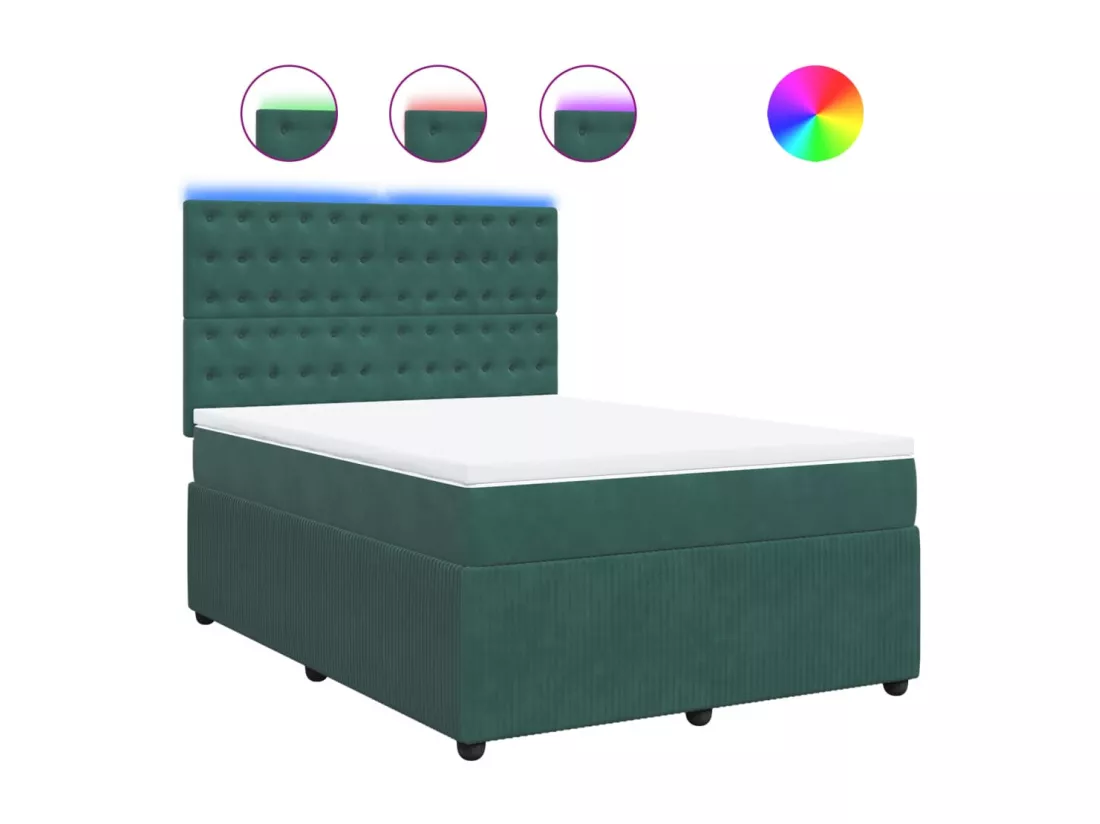 Sommier à lattes de lit et matelas Vert foncé 140x190cm Velours