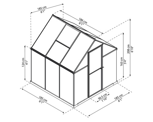 Palram kas – Canopia Mythos 6x6 dubbelwandige polycarbonaat panelen 4 mm incl. funderingsframe, gootsysteem 185 x 186 cm RAL 7012 grijs