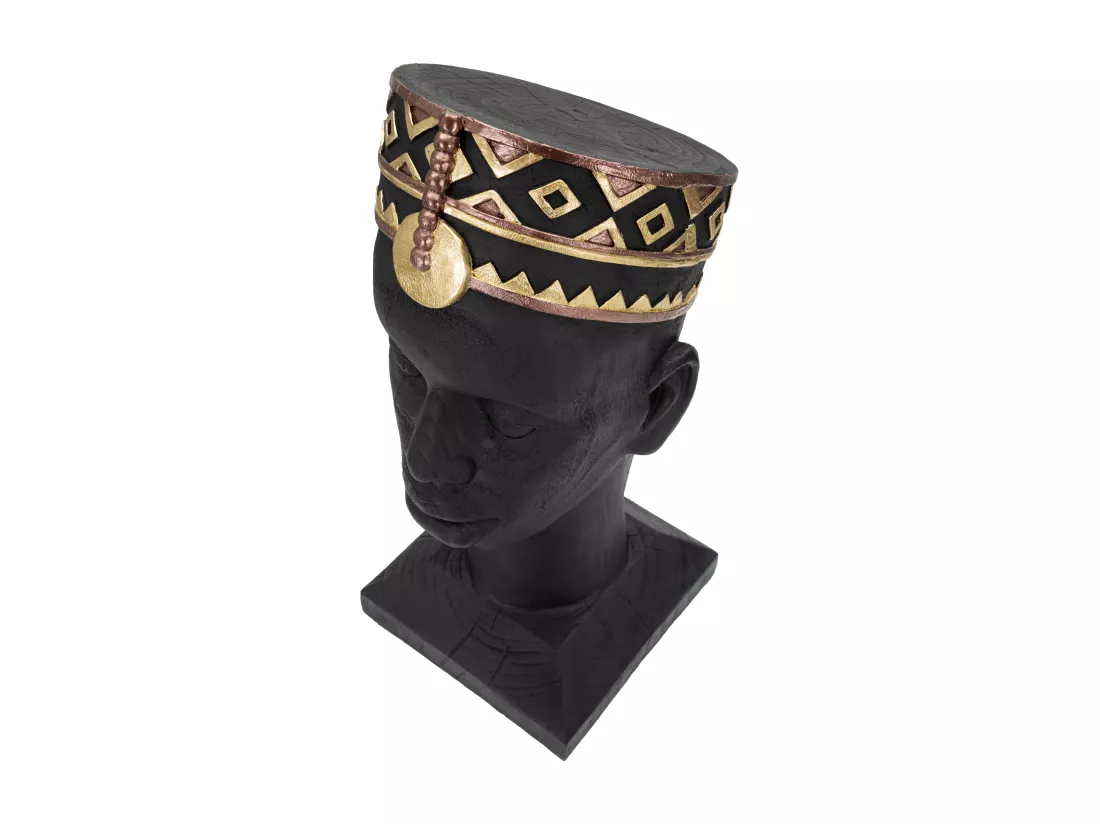Tête d'homme Masai - 25x25x56 cm - Statue en résine noire, inspiration Afrique du Nord.