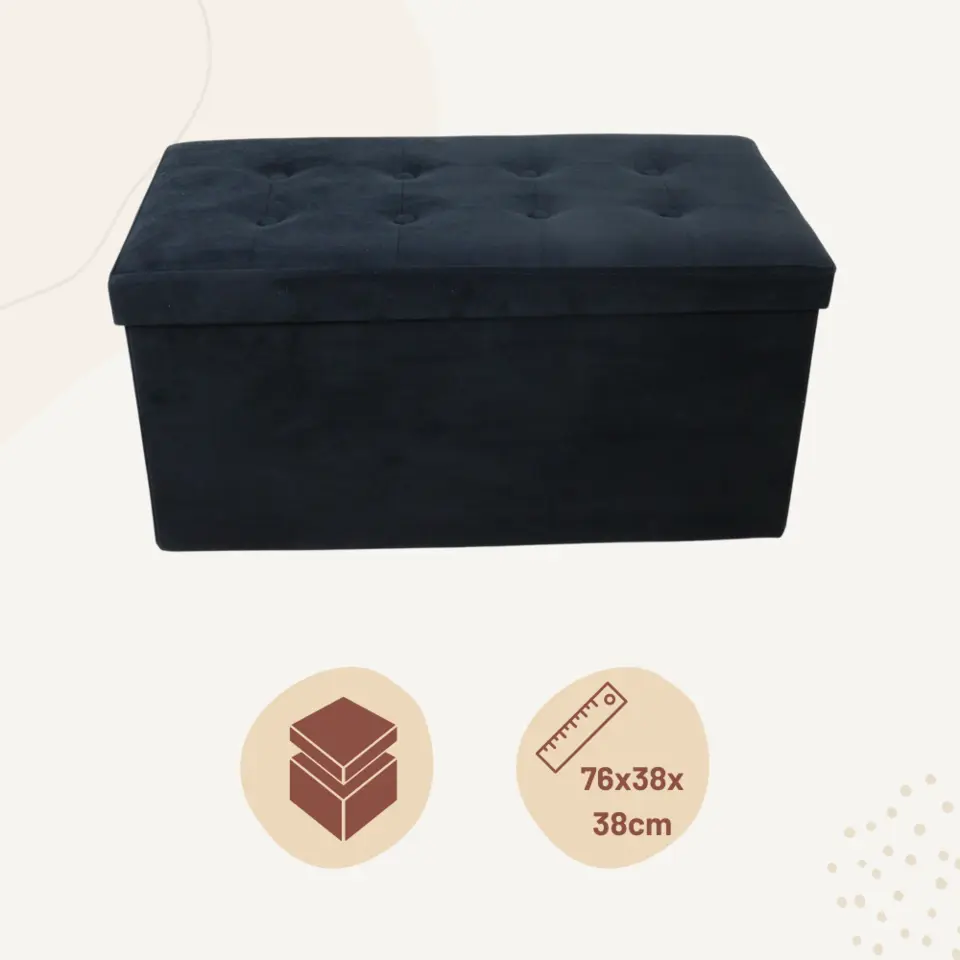 MISOU Opbergbox met Bank Velvet Zwart Opbergbank Poef met Opbergruimte