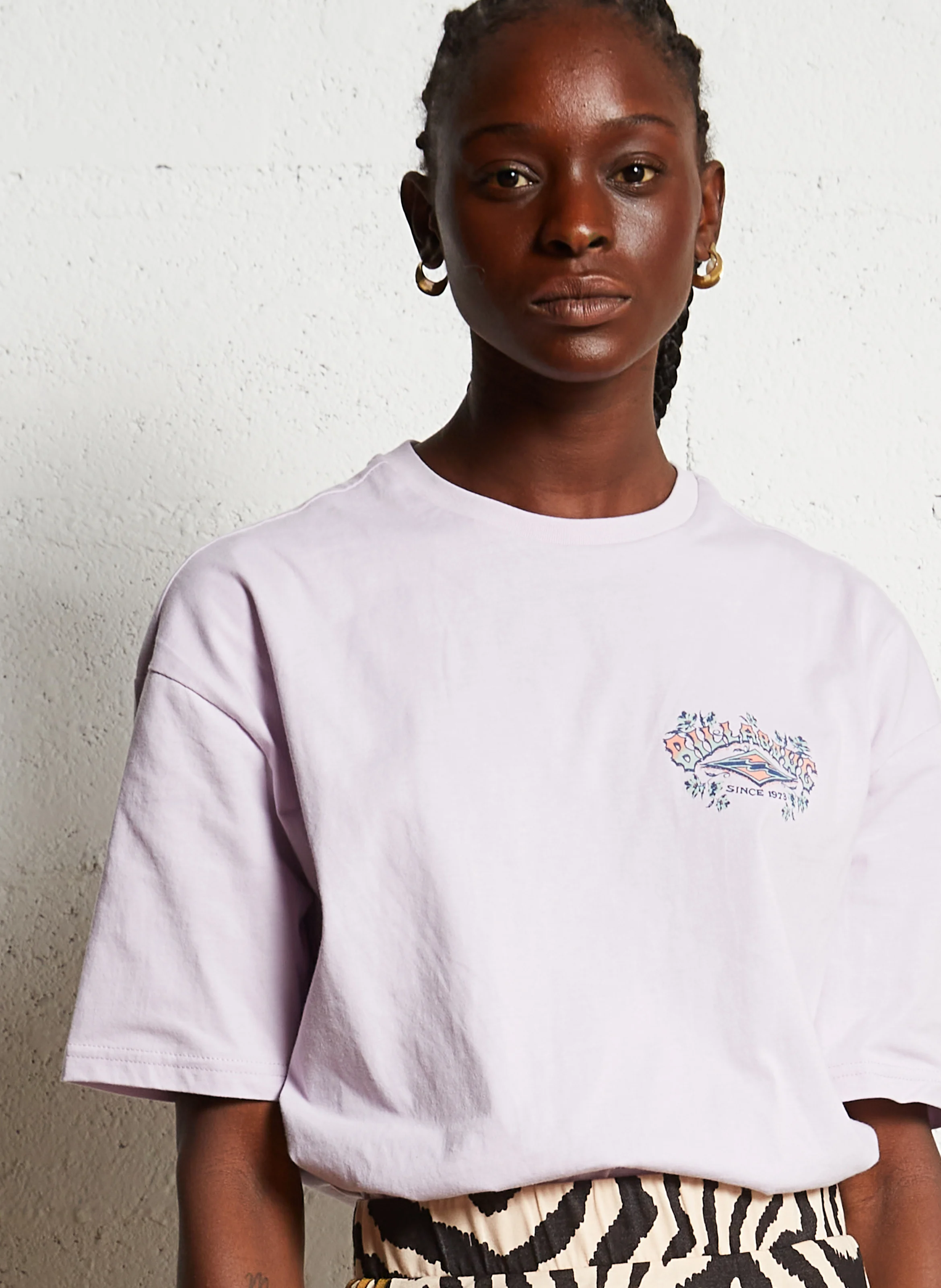STAY 73 - Tee-shirt col rond ample en coton sérigraphié | Rose