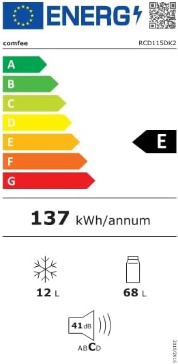 Comfee RCD115DK2 Kühlschrank mit Gefrierfach/ 80L Tischkühlschrank/mit 12 L Gefrierfach/ -18 °C bis -8 °C/ 4-Sterne-Gefrierschrank-Bewertung/ 137 kWh/Jahr/Einstellbare Temperaturregelung/Schwarz