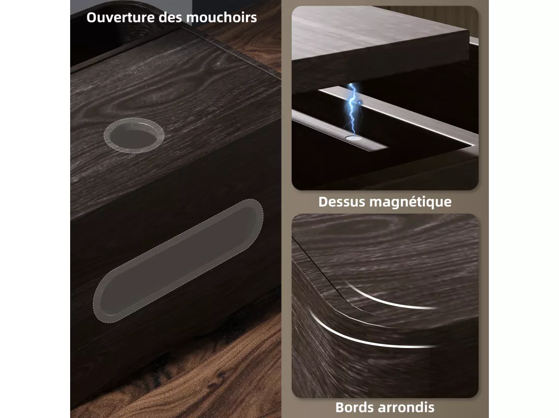 Organiseur de bureau rangement bureau - 2 compartiments, boîte à mouchoirs - aspect bois foncé
