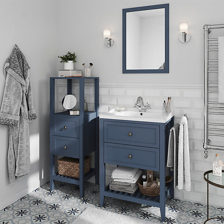 Meuble sous vasque à poser 2 tiroirs GoodHome Perma bleu 60 cm + plan vasque Lana