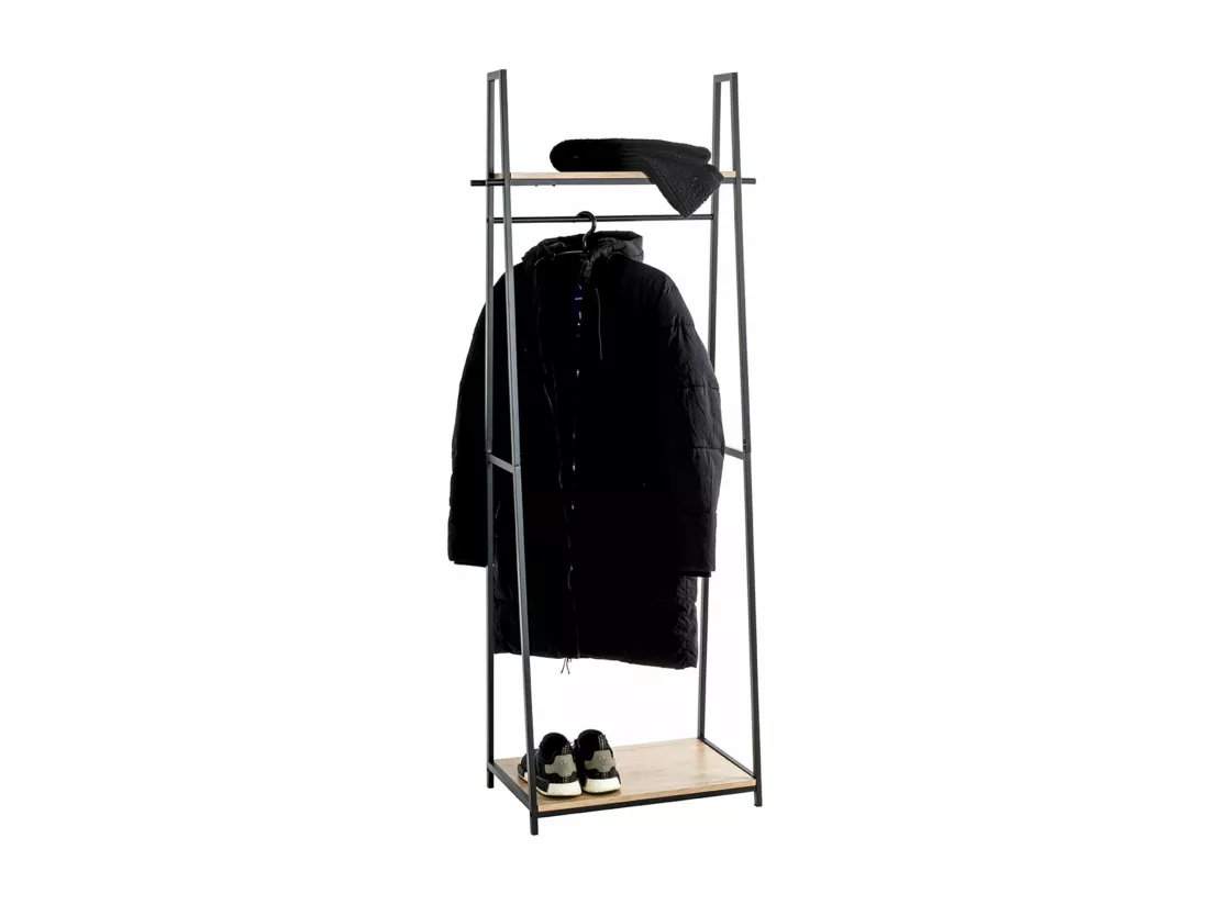 Porte-manteau en bois coloris chêne et métal noir - longueur 68 x profondeur 40 x hauteur 166 cm