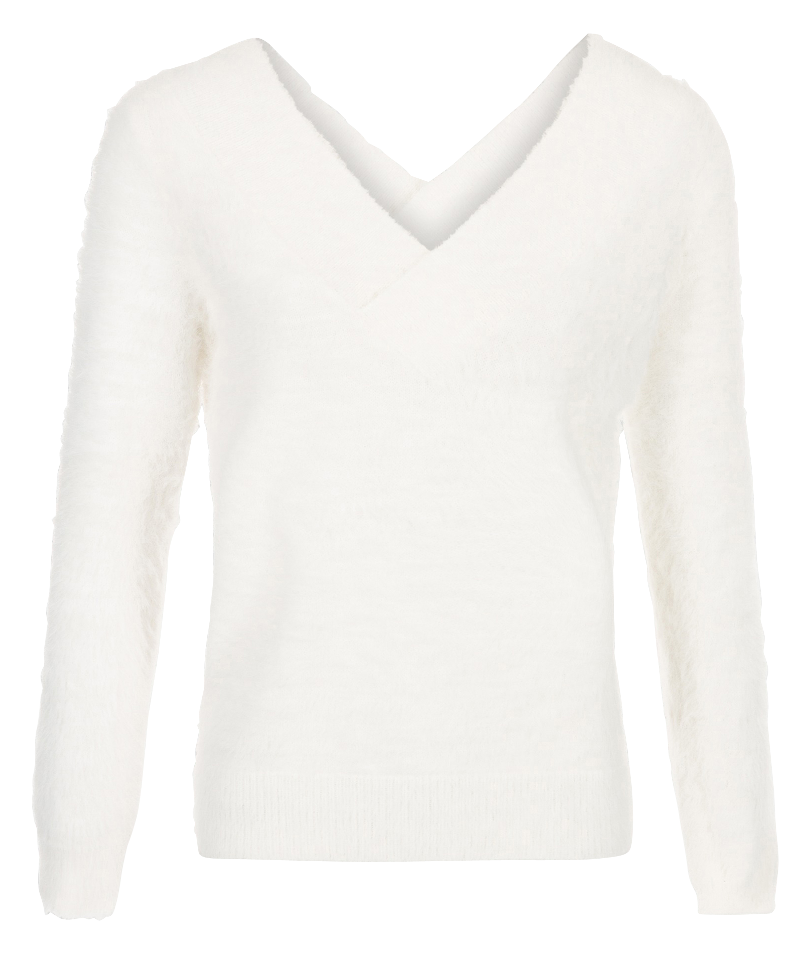 Pull décolleté V devant et dos en maille mélangée | Blanc