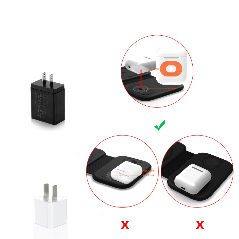 (15W) 3in1 MagSafe Ladegerät Qi Wireless Charger Faltbarer Ladeständer für Apple Watch / Smartphone / AirPods - Schwarz