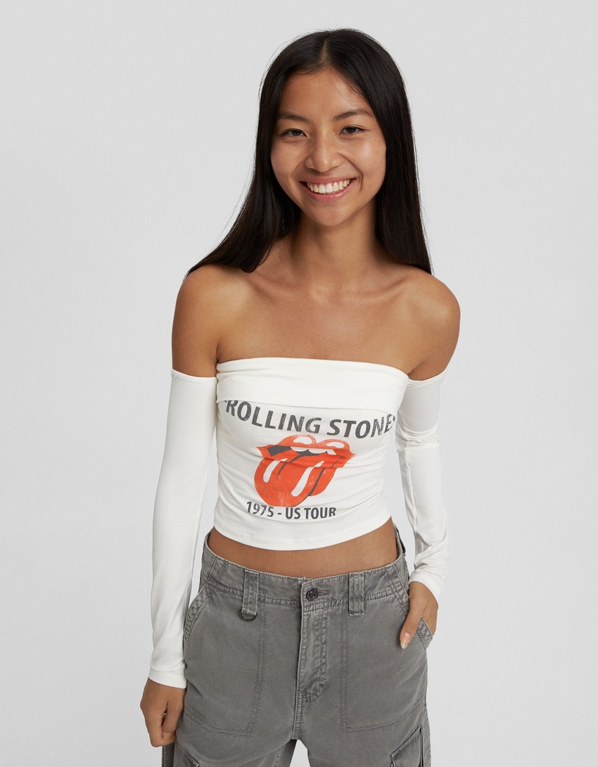 Camiseta de manga comprida com estampa dos Rolling Stones