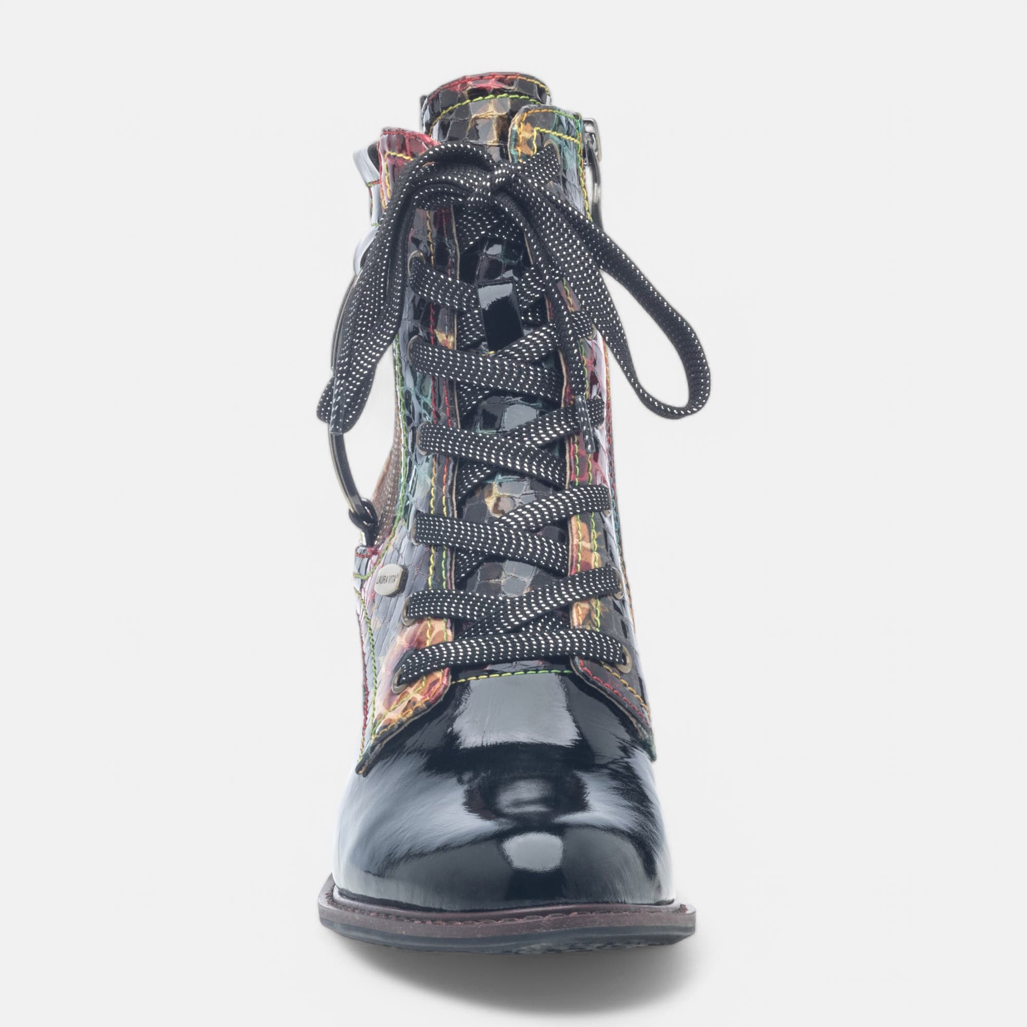 Bottines à lacets à talon Femme noir vernis
