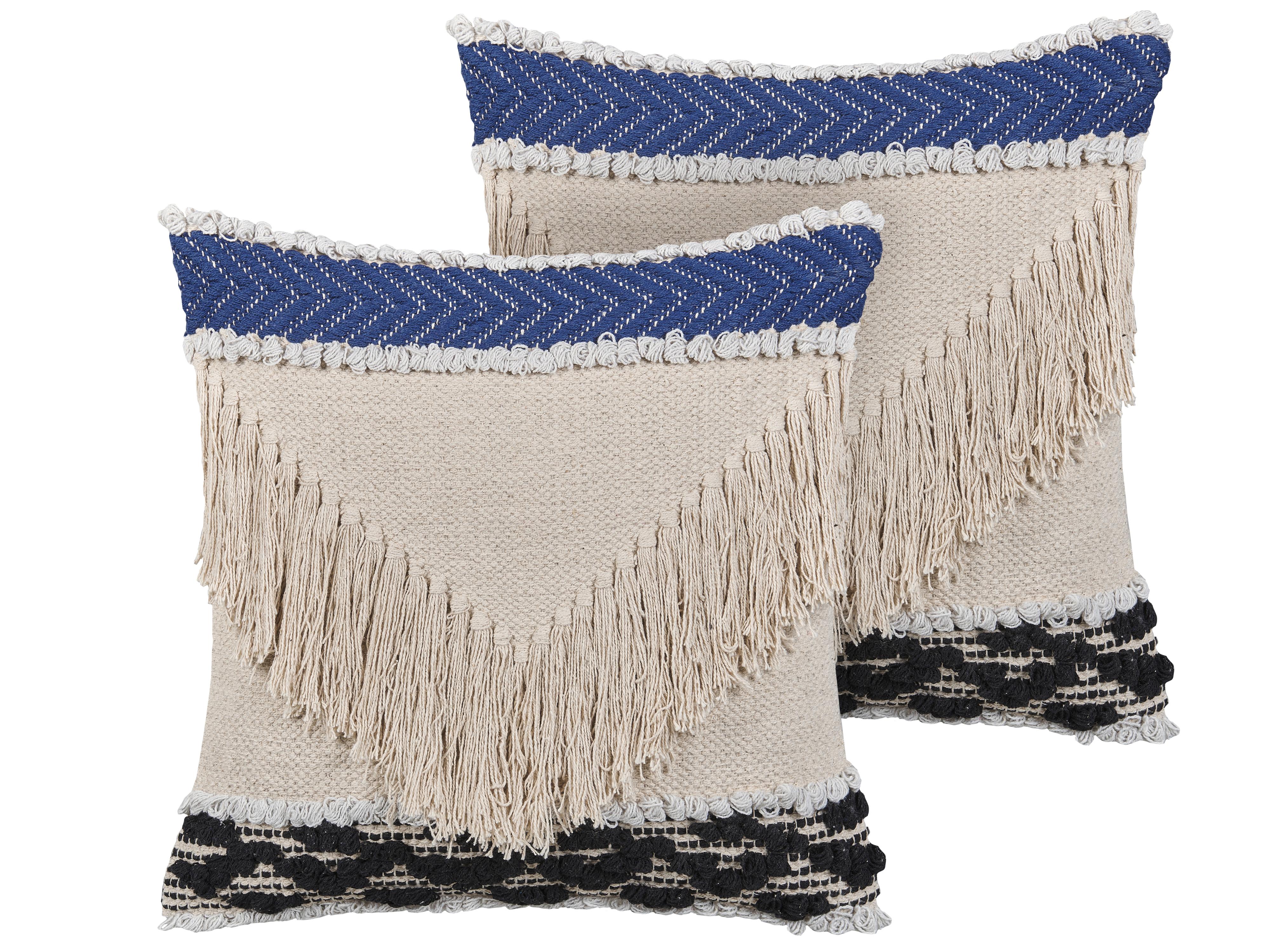 Set van 2 sierkussens SOFCA Katoen 45 x 45 cm Beige geometrisch patroon